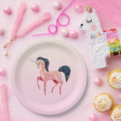 ブラックマネ付きピンクの北欧ユニコーン ペーパープレート (パーティー)