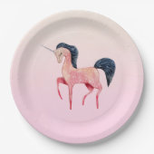 ブラックマネ付きピンクの北欧ユニコーン ペーパープレート (正面)