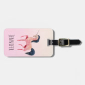ブラックマネ付きピンクの北欧ユニコーン ラゲッジタグ (正面横)