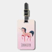 ブラックマネ付きピンクの北欧ユニコーン ラゲッジタグ (正面縦)