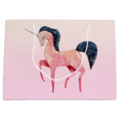 ブラックマネ付きピンクの北欧ユニコーン ラージペーパーバッグ (正面)