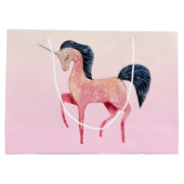 ブラックマネ付きピンクの北欧ユニコーン ラージペーパーバッグ (裏面)