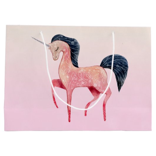 ブラックマネ付きピンクの北欧ユニコーン ラージペーパーバッグ (裏面)
