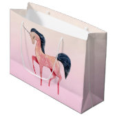 ブラックマネ付きピンクの北欧ユニコーン ラージペーパーバッグ (正面アングル)
