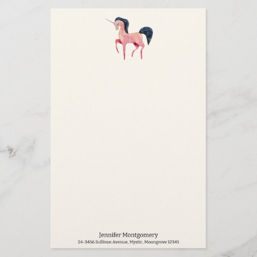 ブラックマネ付きピンクの北欧ユニコーン 便箋 (正面)