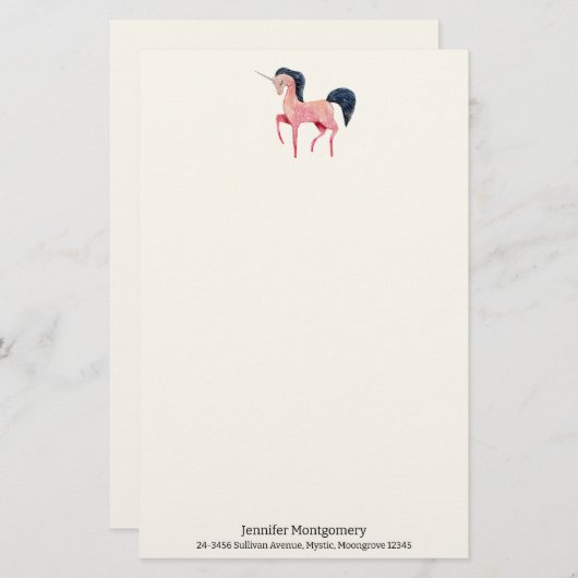 ブラックマネ付きピンクの北欧ユニコーン 便箋 (正面/裏面)