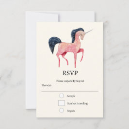 ブラックマネ付きピンクの北欧ユニコーン 出欠カード