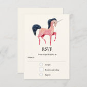 ブラックマネ付きピンクの北欧ユニコーン 出欠カード (正面/裏面)