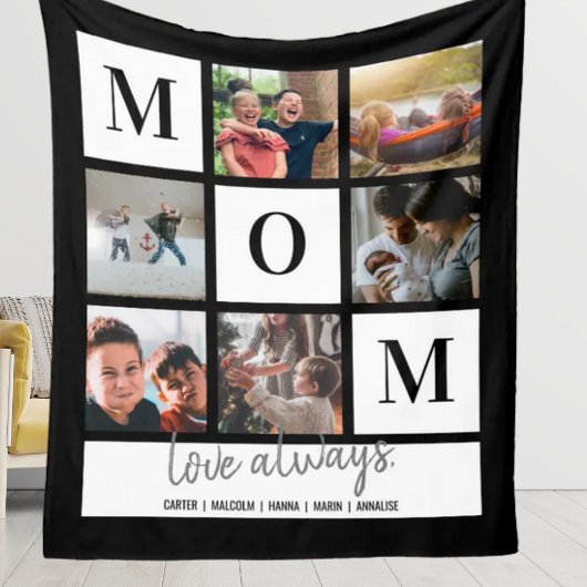 ブラックママカラーブロックフォトコラージュパーソナライズされた フリースブランケット