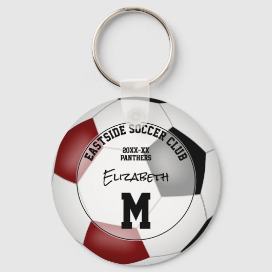 ブラックマルーンのサッカーチームのギフト女の子の男の子スポーツ キーホルダー (正面)