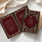 ブラックマルーンレッドイカットオールインワンシーク結婚ズ 招待状