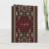 ブラックマルーンレッドイカットオールインワンシーク結婚ズ 招待状 (裏面)