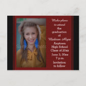 ブラックマルーン写真卒業デートのカード 案内ポストカード (正面)