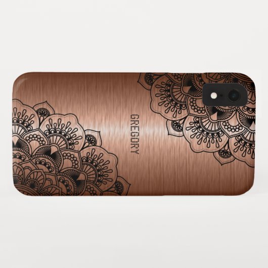 ブラックマンダラメタリック銅背景 Case-Mate iPhoneケース (裏面(横))