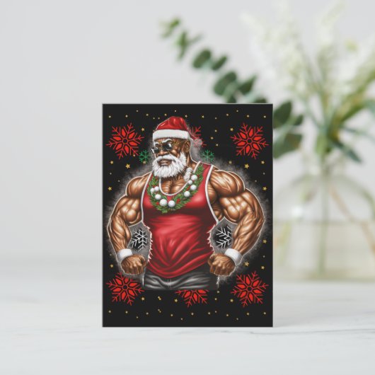 ブラックマンメラニンクリスマスサンタクロース醜いクリスマス シーズンポストカード (スタンド正面)