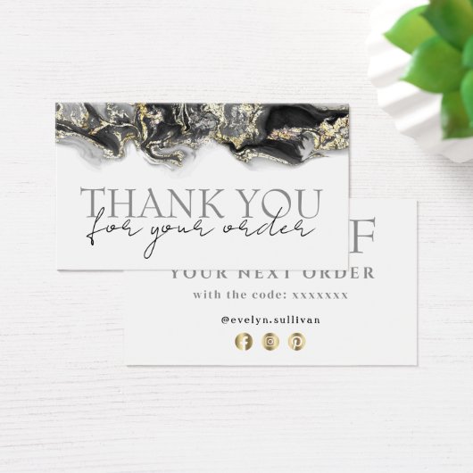 ブラックマーブリング感謝していデザインお客様の割引カード (デスク)