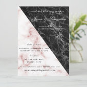 ブラックマーブルとローズゴールドコーラル 結婚式 招待状 (スタンド正面)