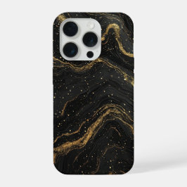 ブラックマーブルのエレガンス ✨ ラグジュアリーゴールドベインアブストラクト iPhone 15 PROケース