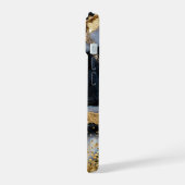 ブラックマーブルの高級感あふれるゴールドラメモノグラム iPhone 15ケース (左側面)