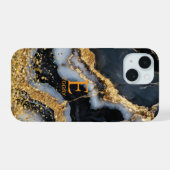 ブラックマーブルの高級感あふれるゴールドラメモノグラム iPhone 15ケース (裏面横)