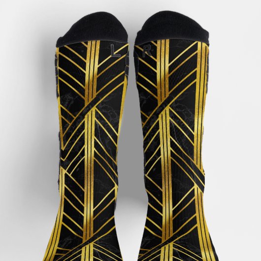 ブラックマーブルの黄金の幾何学的なアールデコ ソックス (上部)