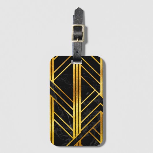 ブラックマーブルの黄金の幾何学的なアールデコ ラゲッジタグ (正面縦)
