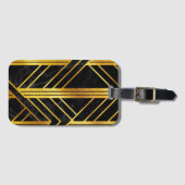 ブラックマーブルの黄金の幾何学的なアールデコ ラゲッジタグ (正面横)