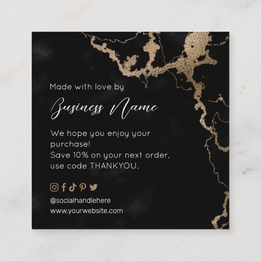 ブラックマーブルエレガント金ゴールドご購入ありがとうございます スクエア名刺 (裏面)
