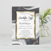 ブラックマーブルグリッター卒業帽 卒業 招待状 (スタンド正面)