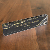 ブラックマーブルゲート金ゴールドグリッタープロフェッショナル デスクネームプレート (側面)