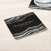 ブラックマーブルゲート金ゴールドグリッター スクエアペーパーコースター (アングル)