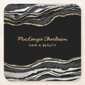 ブラックマーブルゲート金ゴールドグリッター スクエアペーパーコースター (正面)