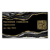 ブラックマーブルゲート金ゴールドグリッターQRコード マグネット名刺 (正面)