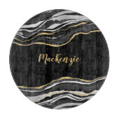 ブラックマーブルゲート金ゴールドパーソナライズされたグリッター カッティングボード (正面)