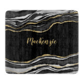 ブラックマーブルゲート金ゴールドパーソナライズされたグリッター カッティングボード (正面)