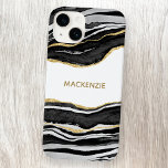 ブラックマーブルゲート金ゴールドパーソナライズされたグリッター Case-Mate iPhone 14ケース<br><div class="desc">白黒の水色のアゲート大理石デザインとフェイク金ゴールドグリッター詳細。名前をに変カスタマイズ更。</div>