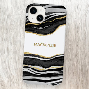 ブラックマーブルゲート金ゴールドパーソナライズされたグリッター Case-Mate iPhone 14ケース