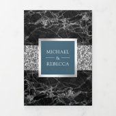 ブラックマーブルシルバーグリッターダスティブルー結婚ズ 三つ折り招待状 (カバー)