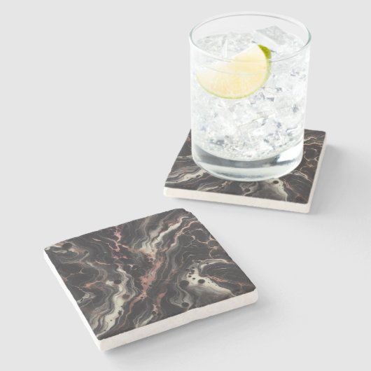 ブラックマーブルシンプル飲み物用品ストーン&グラナイト ストーンコースター (横)