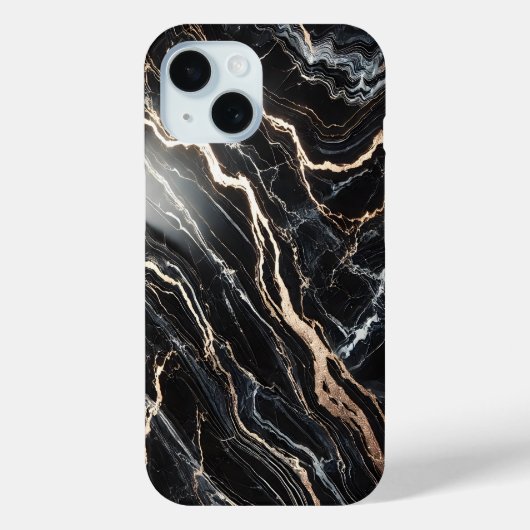ブラックマーブルズ&金ゴールド静脈 Case-Mate iPhoneケース (裏面)