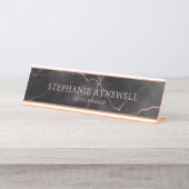 ブラックマーブルバラ金ゴールドエレガント モダン デスクネームプレート (正面)