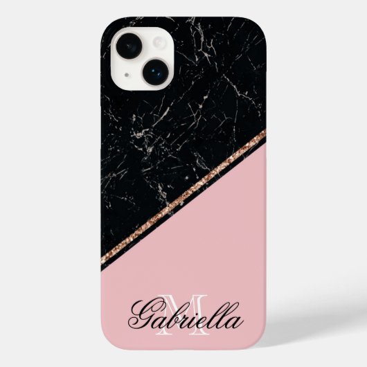 ブラックマーブルバラ金ゴールドグリッター Case-Mate iPhoneケース (裏面)