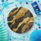 ブラックマーブル模様にゴールド ペーパープレート (パーティー)