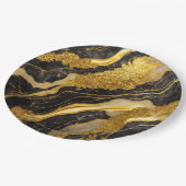 ブラックマーブル模様にゴールド ペーパープレート (アングル)