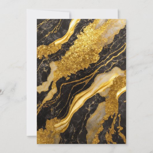 ブラックマーブル模様にゴールド 招待状 (正面)