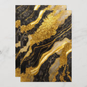 ブラックマーブル模様にゴールド 招待状 (正面/裏面)