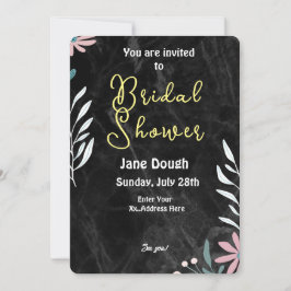 ブラックマーブル背景のミニマルなブライズシャワー 招待状