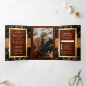 ブラックマーブル金ゴールドグリッターテラコッタ結婚ズ 三つ折り招待状 (内部)