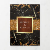 ブラックマーブル金ゴールドグリッターテラコッタ結婚ズ 三つ折り招待状 (カバー)