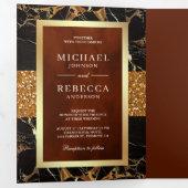 ブラックマーブル金ゴールドグリッターテラコッタ結婚ズ 三つ折り招待状 (内部最初)
